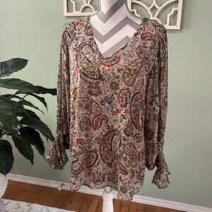1. State Paisley V-Neck Blouse in Earth Tones